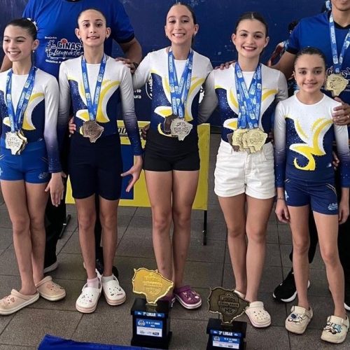 Atletas de Dourados que garantiram vagas nos Jogos Escolares Brasileiros, nas modalidades de ginástica artística e judô. Divulgação/Assecom