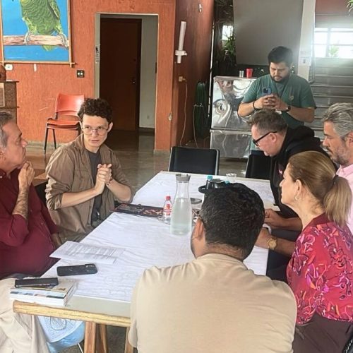 A secretária de Cultura, Gisella Melo, durante audiência com o deputado Vander Loubet, o vereador Franklin Schmalz, o servidor federal Thiago Botelho e assessores. Foto: Divulgação/Assecom