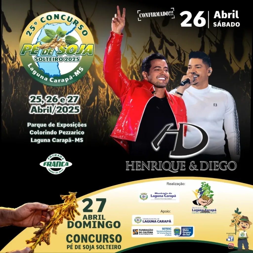Festa do Pé de Soja Solteiro Chega à 25ª Edição em Laguna Carapã com Shows e Celebração Agrícola Festa do Pé de Soja Solteiro Chega à 25ª Edição em Laguna Carapã com Shows e Celebração Agrícola