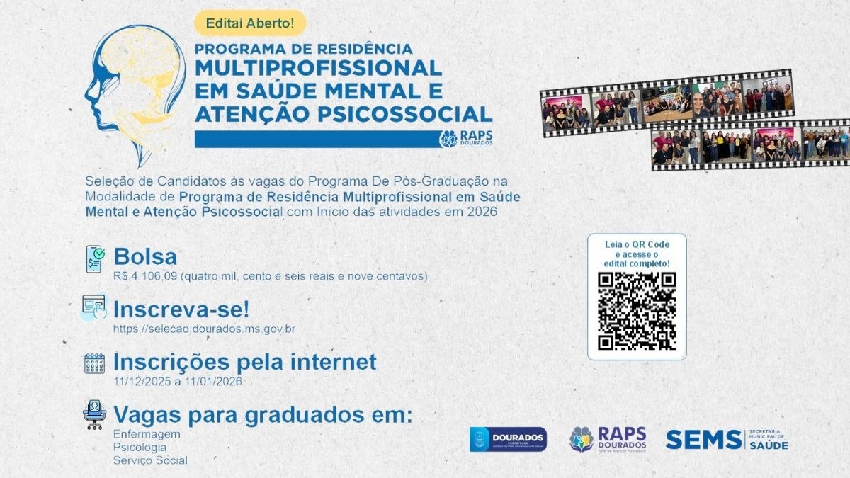 Secretaria de Saúde abre Residência em Saúde Mental para enfermagem, psicologia e serviço social