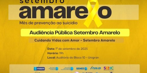 Campanha Setembro Amarelo abordará a saúde mental de maneira integral, incluindo a promoção da qualidade de vida, do bem-estar social e emocional. Divulgação/Assecom