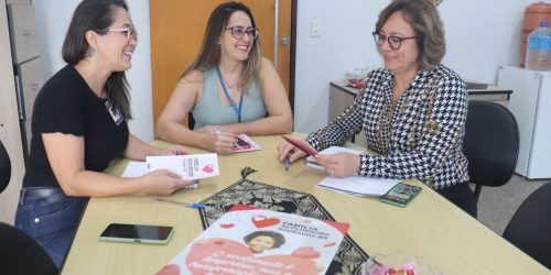 Coordenadora do Serviço Família Acolhedora, Marivania Delgado Pacheco, psicóloga Karina Rodrigues e a secretária de Assistência Social Shirley Zarpelon abordam etapas do programa. Foto: Gizele Almeida/ Assecom