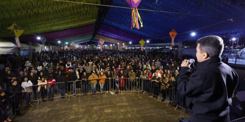 Marçal Filho fala para o público durante solenidade de abertura da 46ª Festa Junina de Dourados, no Centro de Convenções Antonio Tonnani. Foto: A. Frota