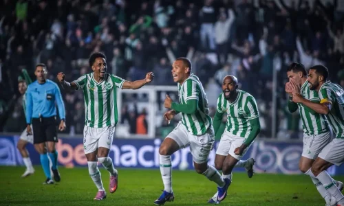 Jogadores festejam um dos gols da classificação do Juventude sobre o São PauloFernando Alves / Juventude